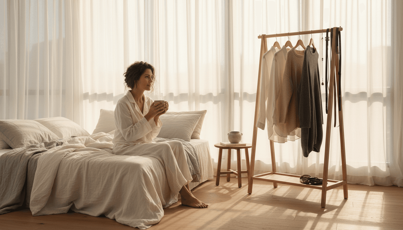 Women lying in bed awake in early morning light